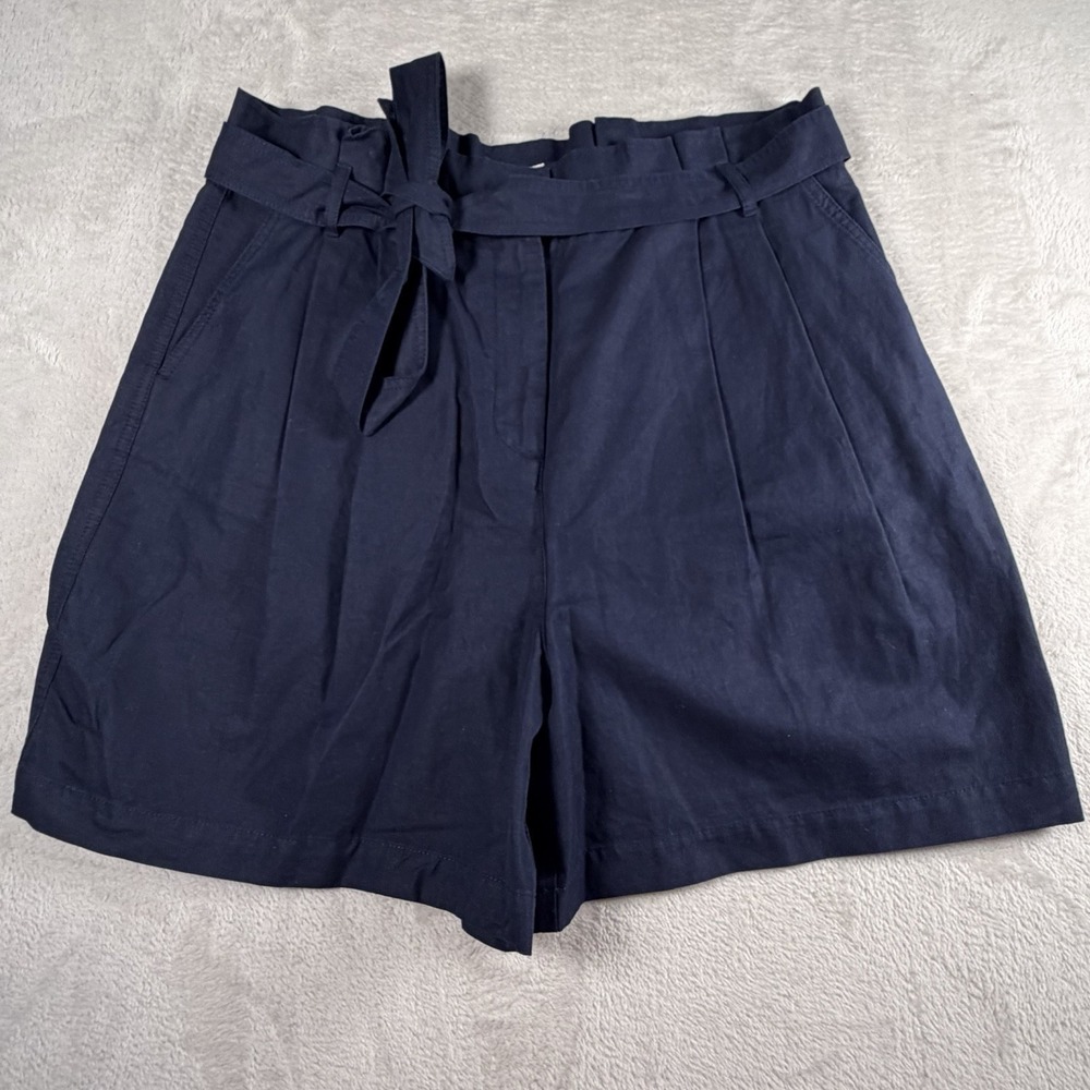 Boden Paperbag Waist Linen Blend Shorts Navy Tie Belt NWT Women's US 16 18